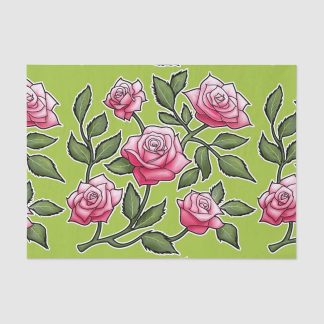 Papel De Seda Rosa Verde Floral (Frente )