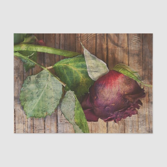 Papel De Seda Rosa vermelha Castanha Textura Rústica De Madeira  (Frente )