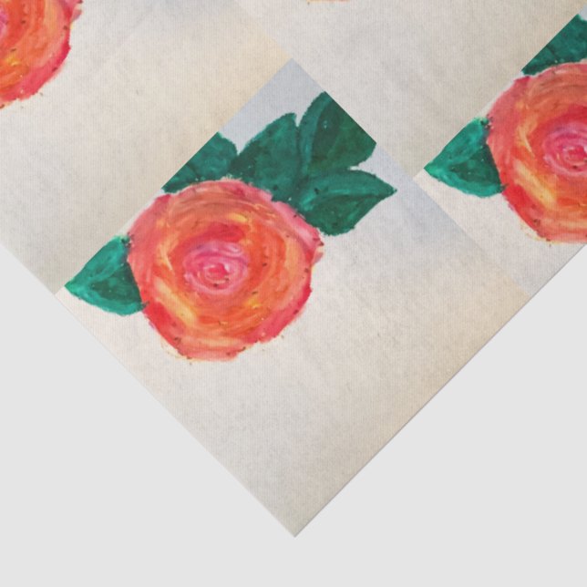 Papel De Seda Rosa Vermelha com Folhas Verdes (Detalhes)