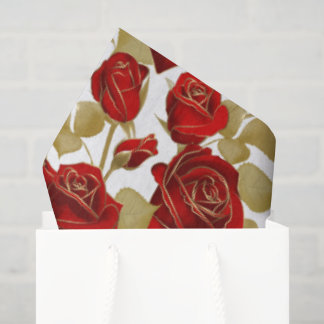 Papel De Seda Rosa Vermelha E Dourado