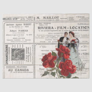Papel De Seda rosa vermelha Vintage Casal Anúncio Francês