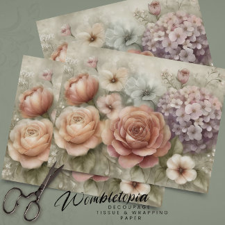 Papel De Seda Rosa Vintage em Tons Românticos de Rosa e Decoupag