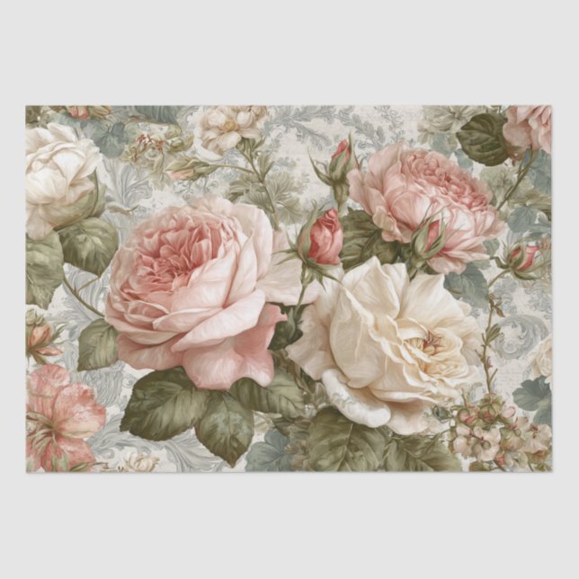 Papel De Seda Rosa Vitoriana Romântica Antiga (Frente )
