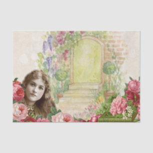 Papel De Seda Rosa vitoriano de couve Floral
