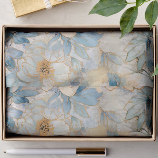 Papel De Seda Rosas Abstratas Modernas Azul Claro (Criador carregado)