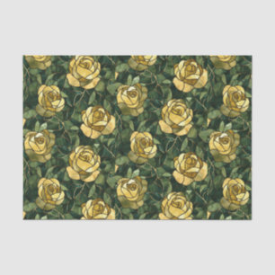 Papel De Seda Rosas amarelas e efeito de vidro manchado verde