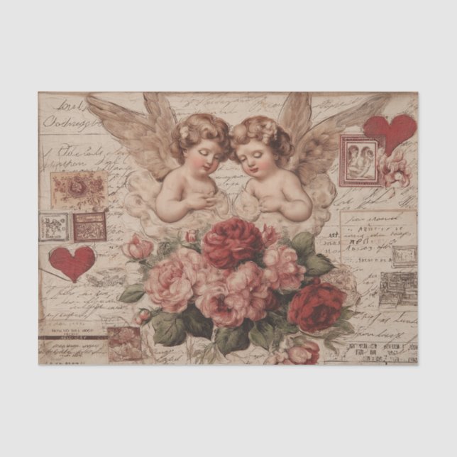 Papel De Seda Rosas Antigas e Querubins (Frente )