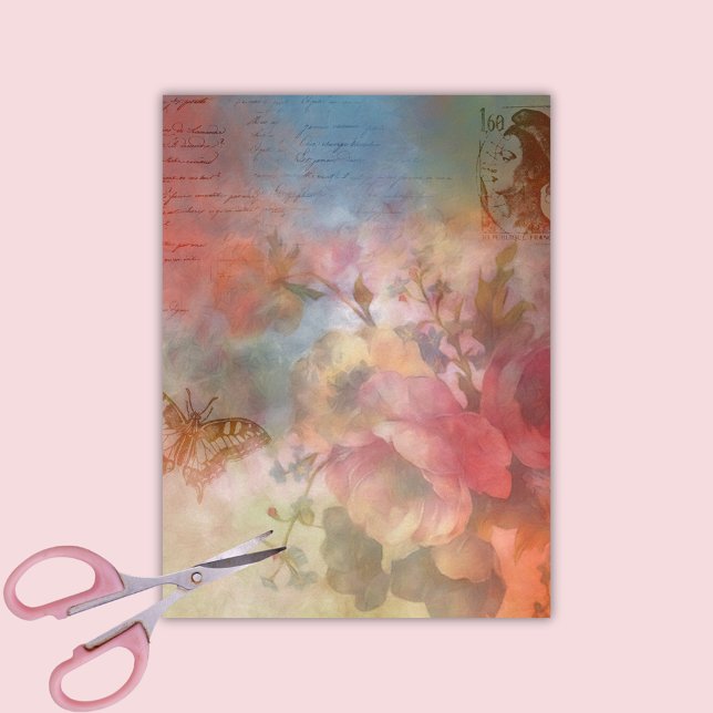 Papel De Seda Rosas Antigos Borboleta Ephemeral découpage (Criador carregado)