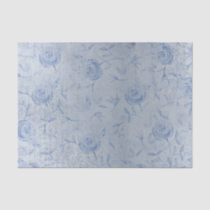 Papel De Seda Rosas Azuis Chic Floral Brilho Prata