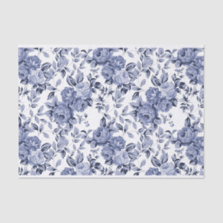 Papel De Seda Rosas azuis em um padrão floral branco