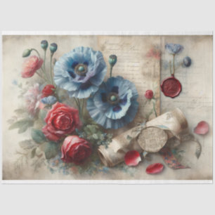 Papel De Seda Rosas Azuis Franceses  Carta de Amor