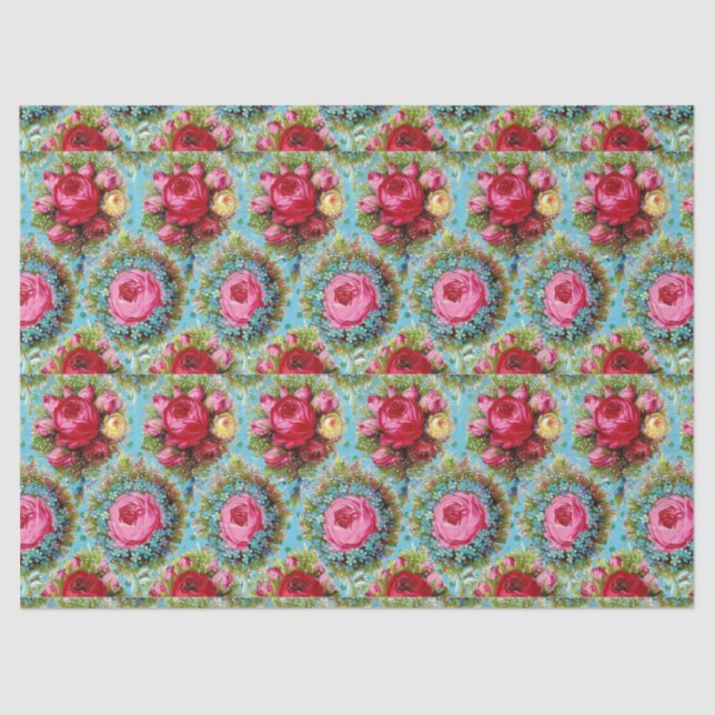 PAPEL DE SEDA ROSAS BELAS DE COR VERMELHA AMARELO EM AZUL (Frente )