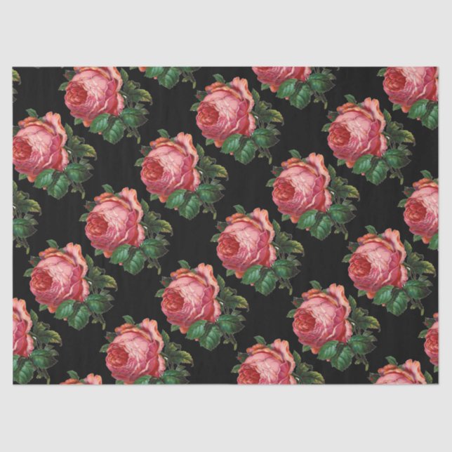 Papel De Seda ROSAS BELAS, PINTOS, Floral Preto (Frente )