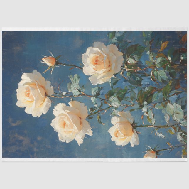 Papel De Seda Rosas Brancas em Fundo Azul-Marinho (Frente )