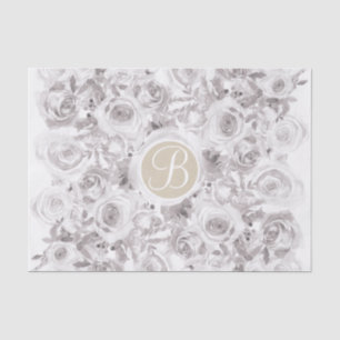 Papel De Seda Rosas Brancas Rústicas de Inverno Monograma Letra
