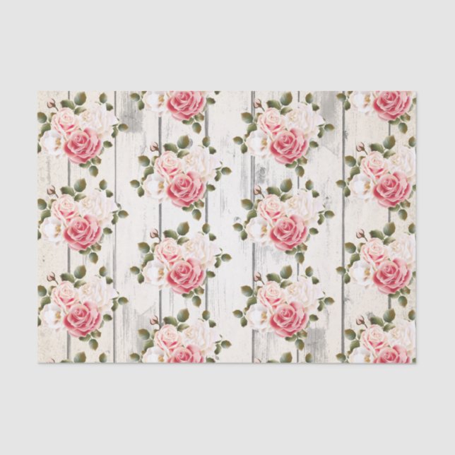 Papel De Seda Rosas chiques E Madeira De Casca De Algodão Russo (Frente )
