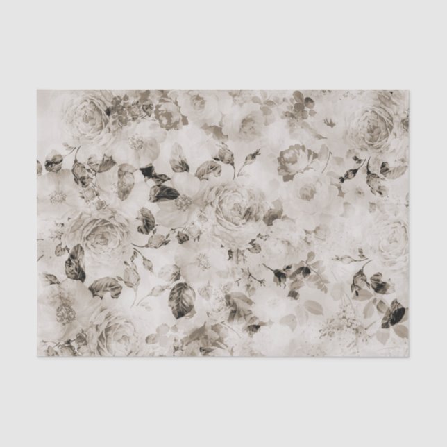 Papel De Seda Rosas cinzentos brancos elegantes gastos do (Frente )