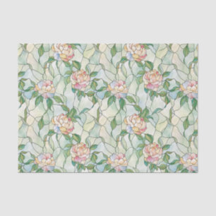 Papel De Seda Rosas claro e flores brancas com efeito de vidro m