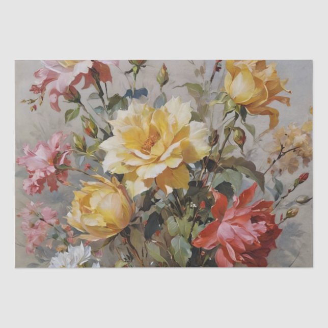 Papel De Seda Rosas Coloridas Impressas Decoupage / (Frente )
