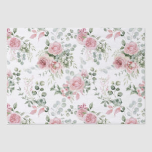 Papel De Seda Rosas Cor-de-Rosa Desbotadas e Folhagem de Eucalip