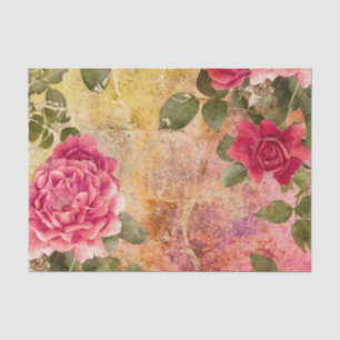 Papel De Seda Rosas cor-de-rosa vermelhos do vintage com damasco