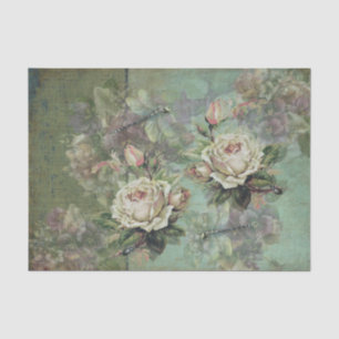 Papel De Seda Rosas Creme Etéreo, Violetas Roxas e Insetos