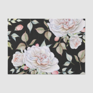 Papel De Seda Rosas de Aquarela Brancos e Rosa, Fundo Preto