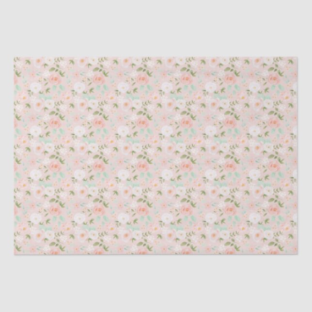 Papel De Seda Rosas de aquarela Flores a Rosa e Pêssego (Frente )