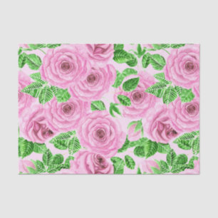 Papel De Seda Rosas de aquarelas cor-de-rosa com folhas e padrõe