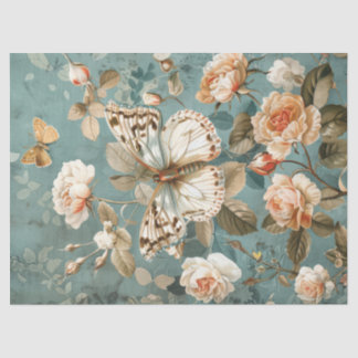 Papel De Seda rosas de borboleta branca e borboleta chique