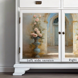 Papel De Seda Rosas de Chateau Francês Courtyard Blue Pink Flora