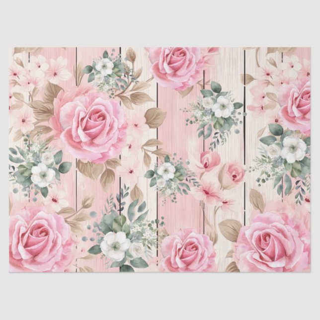 Papel De Seda Rosas de Chique rosa bonito e Eucalyptus (Frente )