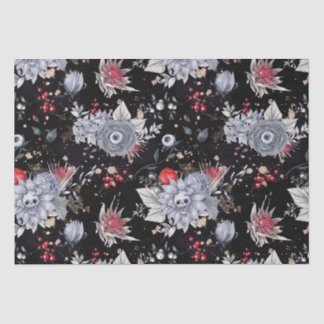 Papel De Seda Rosas de crânio Elegante Preto prateado