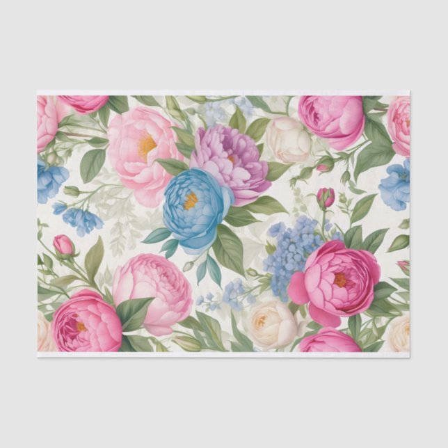 Papel De Seda Rosas De Jardim Terrestre E Folhas De Peões (Frente )