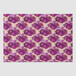 Papel De Seda Rosas de magenta romântica e folhas Douradas em p