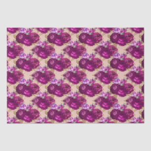 Papel De Seda Rosas de magenta romântica e folhas Douradas em pê