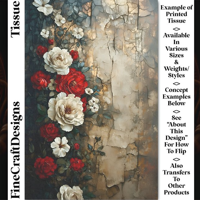 Papel De Seda Rosas de marfim vermelhos, Muro com tempo envelhec (Criador carregado)