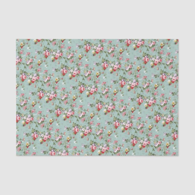 Papel De Seda Rosas de repolho no azul pálido (Frente )