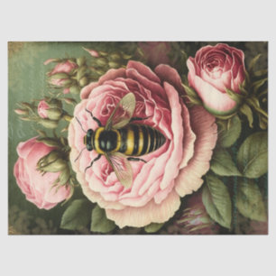 Papel De Seda Rosas de vindima e a desnuvem de rainha da abelha