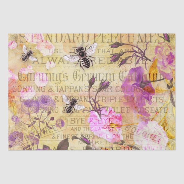 Papel De Seda Rosas de vinhetas e desaparecidos de abelhas (Frente )