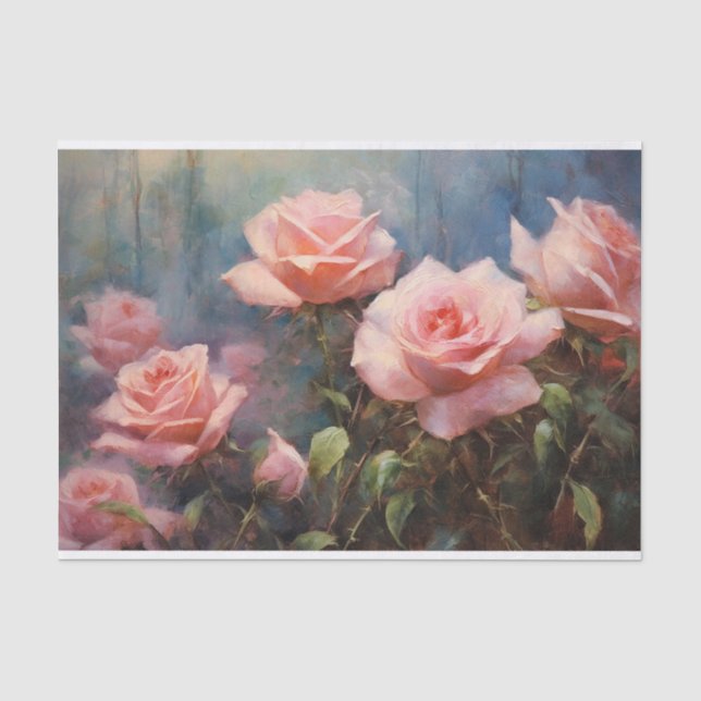 Papel De Seda Rosas Desbotadas Rosa Decoupage (Frente )