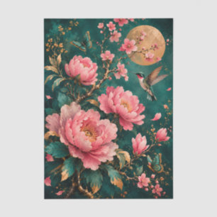 Papel De Seda ROSAS DO JARDIM EMERALDADO BEija-FLOR
