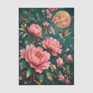 Papel De Seda ROSAS DO JARDIM EMERALDADO BEija-FLOR