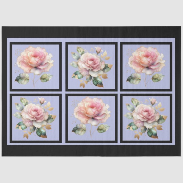 Papel De Seda Rosas Dourados cor-de-rosa com corte (Frente )