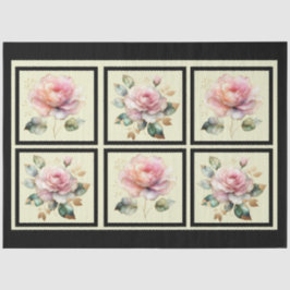 Papel De Seda Rosas Dourados cor-de-rosa com corte