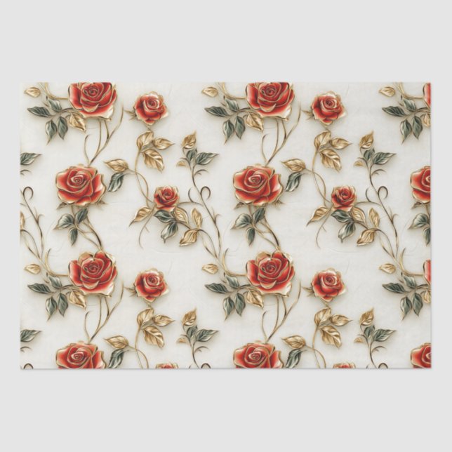 Papel De Seda Rosas Dourados Elegante (Frente )