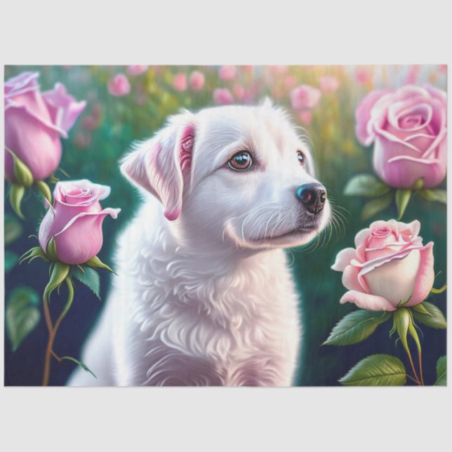 Papel De Seda Rosas E Bela Coleção De Cachorros (Frente )