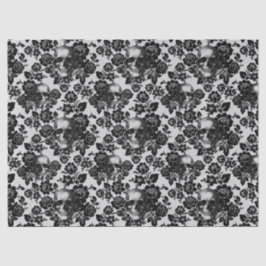 Papel De Seda Rosas e crânios pretos na desvinculação branca