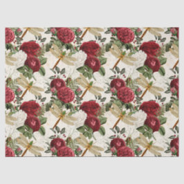 Papel De Seda Rosas e Dragonflies