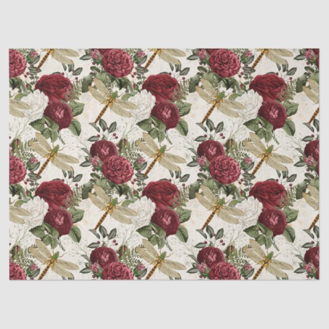Papel De Seda Rosas e Dragonflies (Frente )